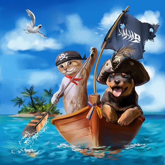 Chien & Chat Pirate Voguant sur la Mer