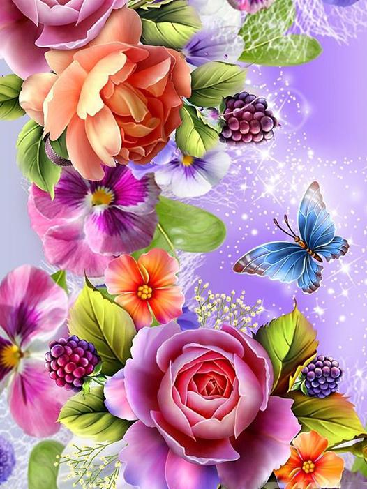 Kit pour faire du diamond painting fleurs tropical