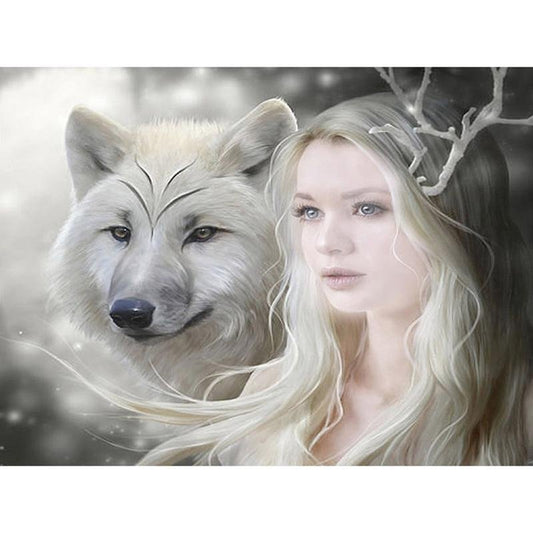 La Beauté d'une Jeune Fille Accompagnée d'un Loup Blanc