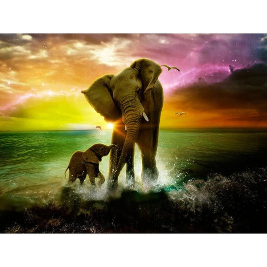 Maman Éléphant & son Petit à la Mer