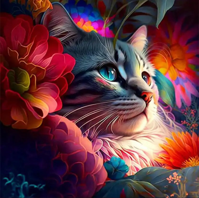 Portrait d'un Chat avec des Fleurs