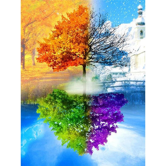 Arbre Multicolore et son Reflet