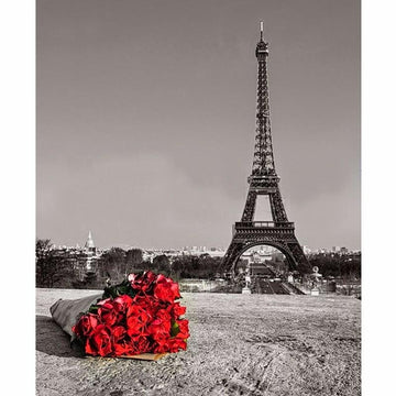 Bouquet de Roses Rouges et Dame Tour Eiffel - Kit Broderie Diamant - Artiste du Diamant - Diamond Painting
