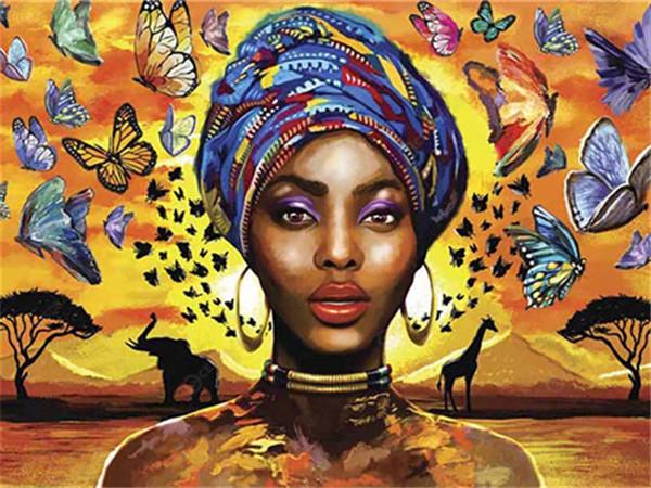 Femme Africaine & Papillons - Kit Broderie Diamant - Artiste du Diamant - Diamond Painting