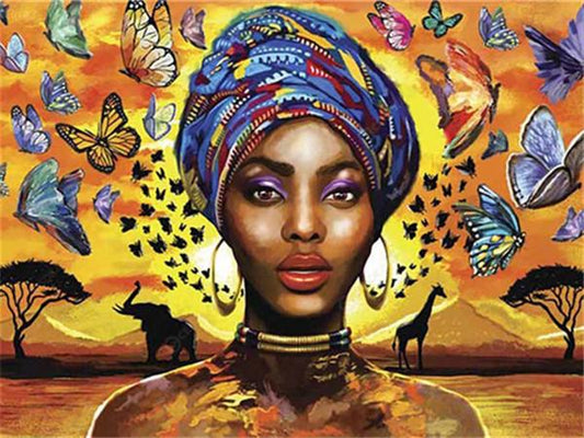 Femme Africaine & Papillons - Kit Broderie Diamant - Artiste du Diamant - Diamond Painting
