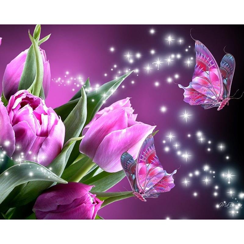 Fleurs et Papillons Roses - Kit Broderie Diamant - Artiste du Diamant - Diamond Painting