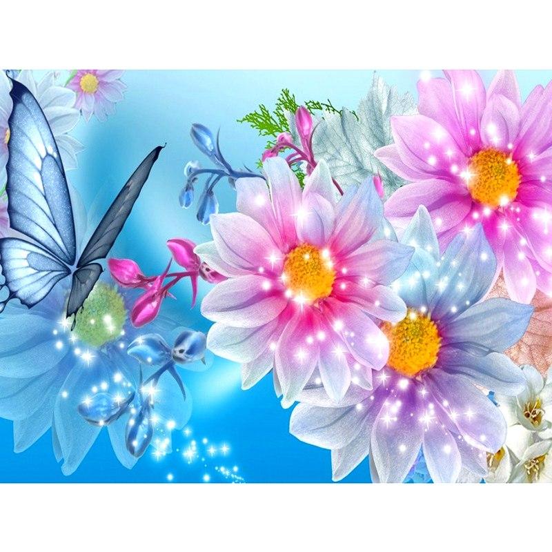 Fleurs Étincelantes et Papillon - Kit Broderie Diamant - Artiste du Diamant - Diamond Painting