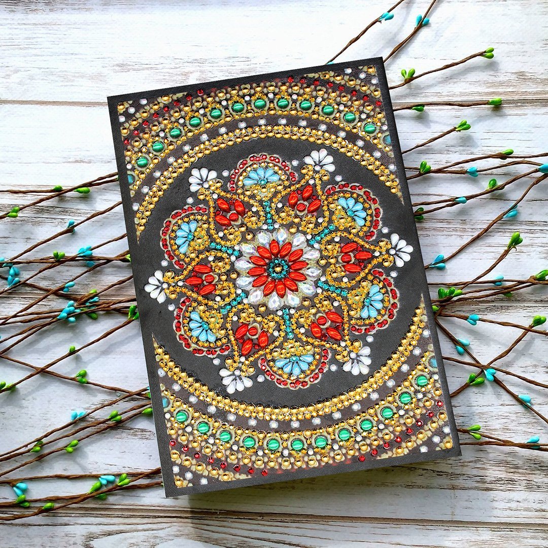 Notebook "Mandala Fleur Rouge" en Broderie Diamant - Artiste du Diamant - Diamond Painting