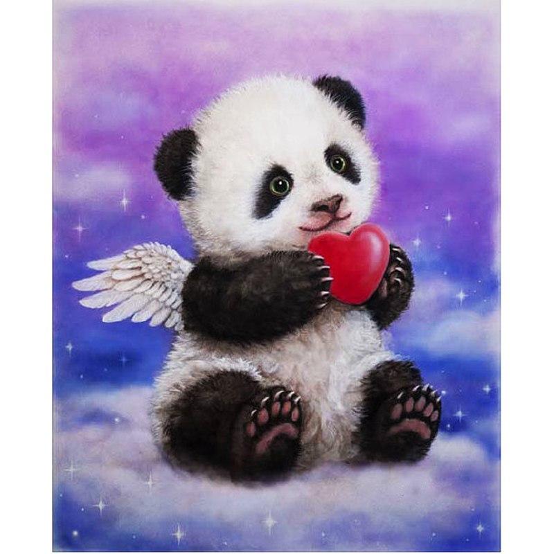 Panda Ange avec un Petit Cœur - Kit Broderie Diamant - Artiste du Diamant - Diamond Painting
