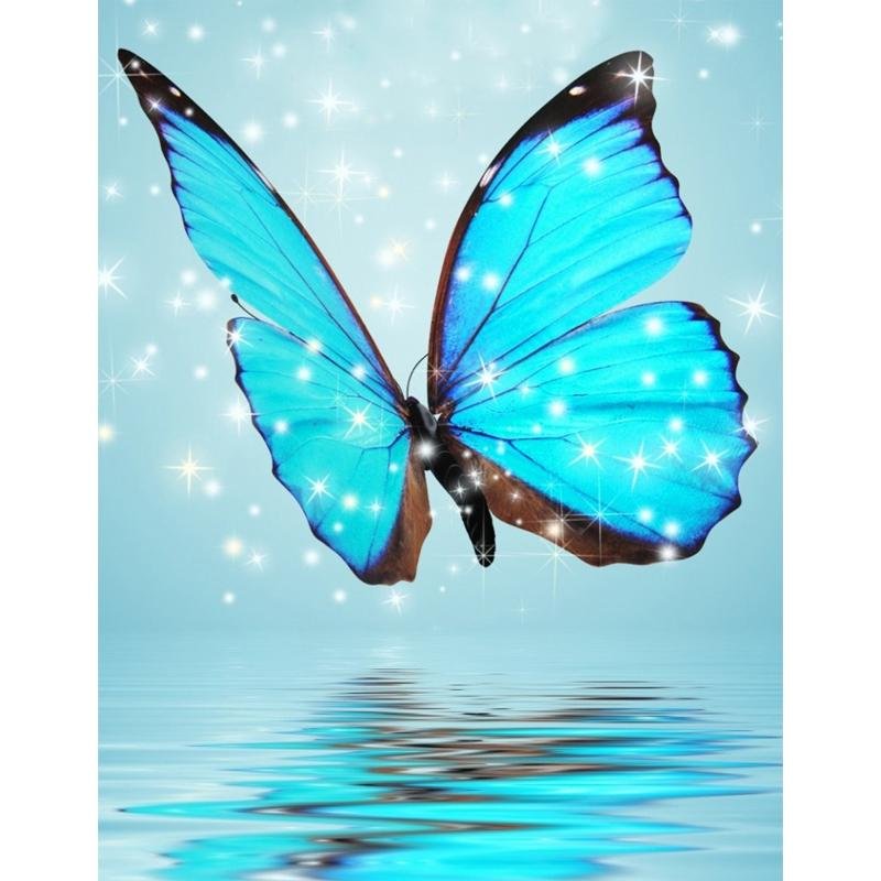 Papillon Bleu Étincelant - Kit Broderie Diamant - Artiste du Diamant - Diamond Painting