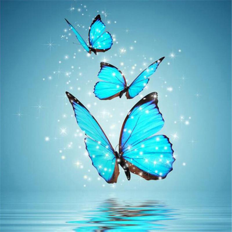 Papillons Bleus Étincelants - Kit Broderie Diamant - Artiste du Diamant - Diamond Painting