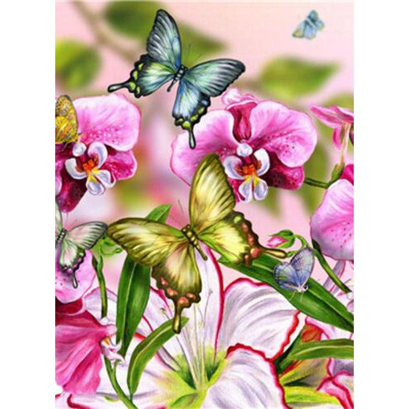 Papillons et Orchidées Rose - Kit Broderie Diamant - Artiste du Diamant - Diamond Painting