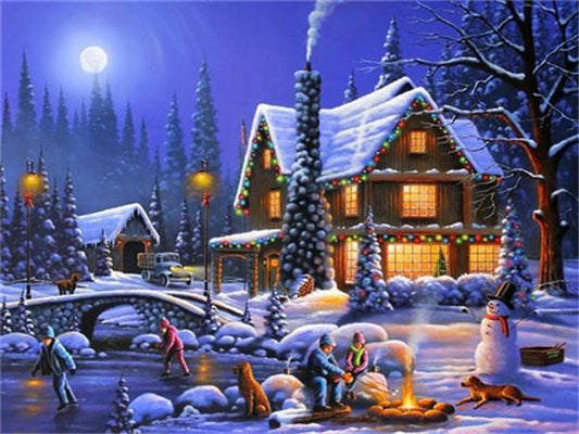 Pleine Lune de Noël sur un Village